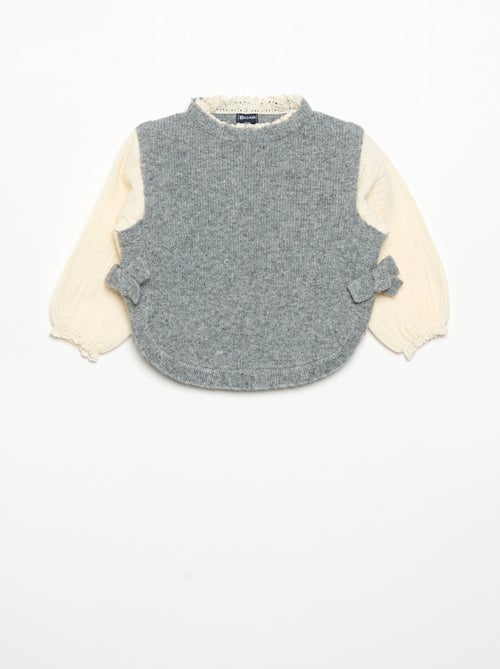 Pull avec nœuds et manches en voile de coton - Kiabi Pull avec nœuds et manches en voile de coton - Kiabi