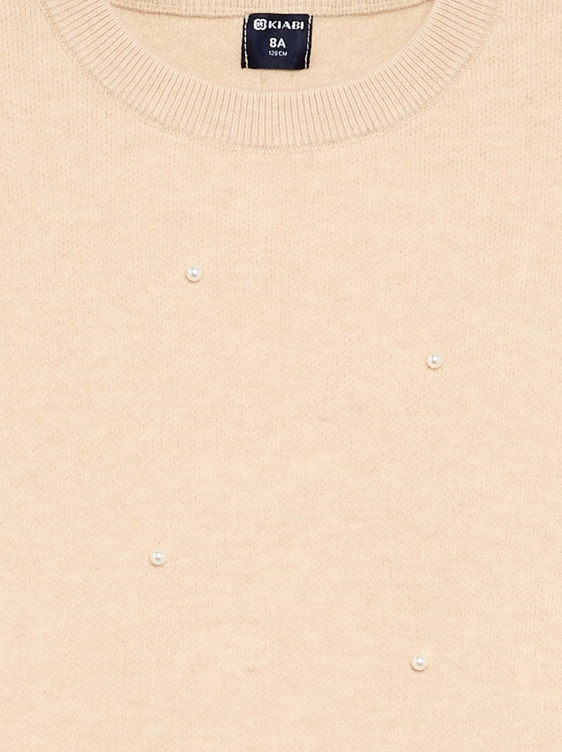 Pull avec perles Beige - Kiabi