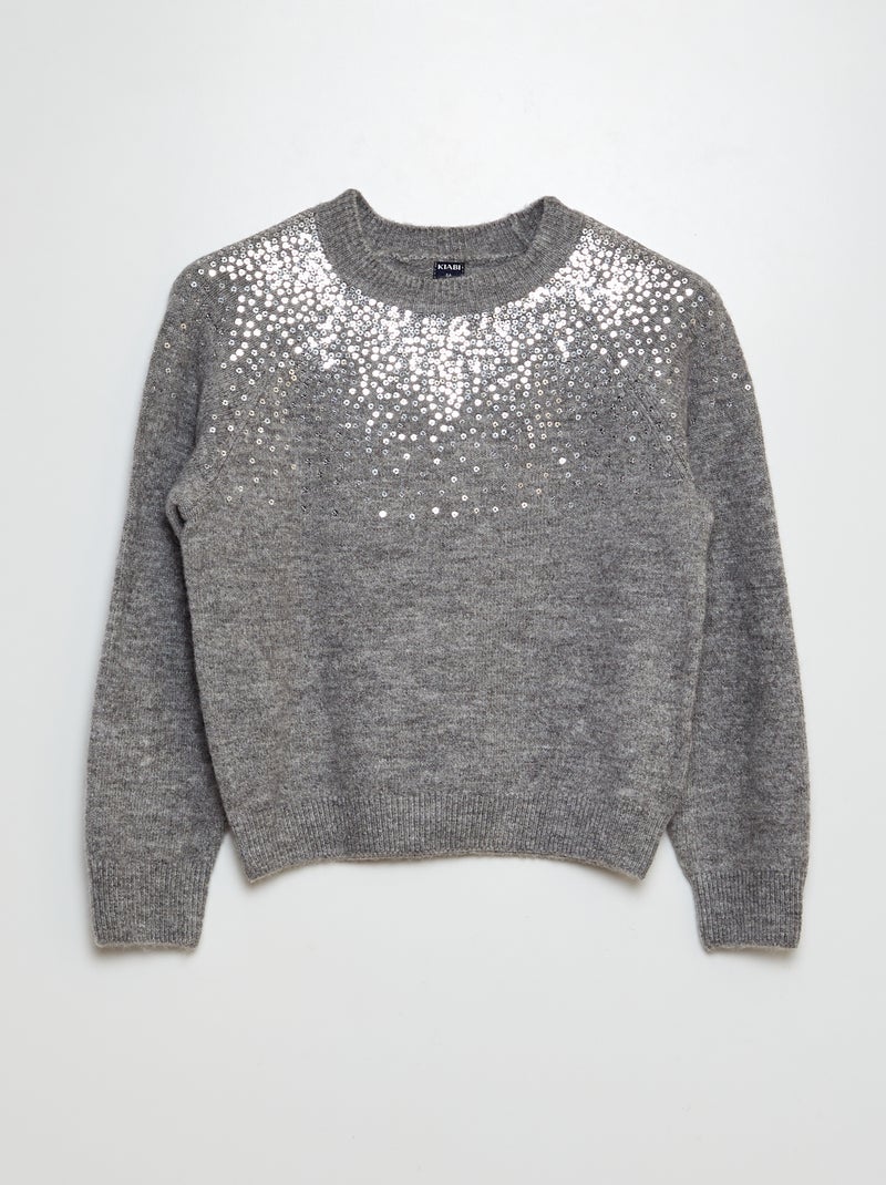 Pull avec sequins fantaisies Gris - Kiabi