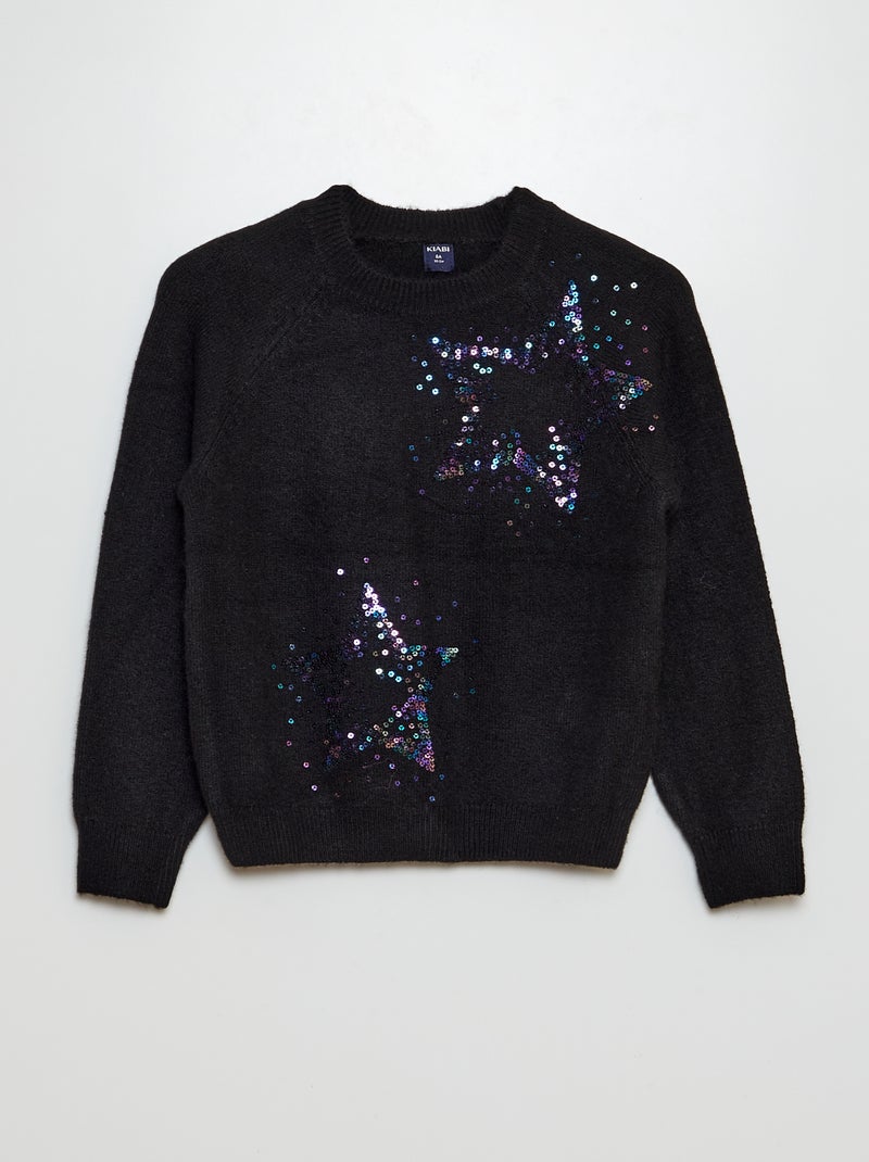 Pull avec sequins fantaisies NOIR - Kiabi