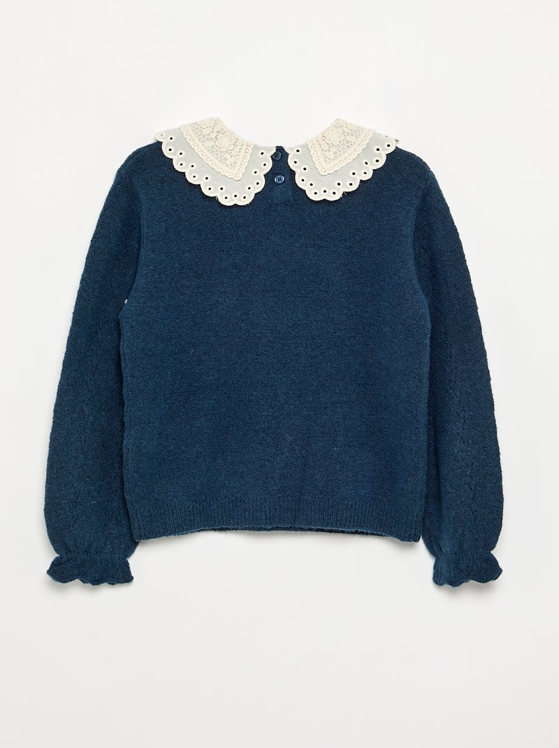 Pull avec un grand col brodé fantaisie Bleu - Kiabi