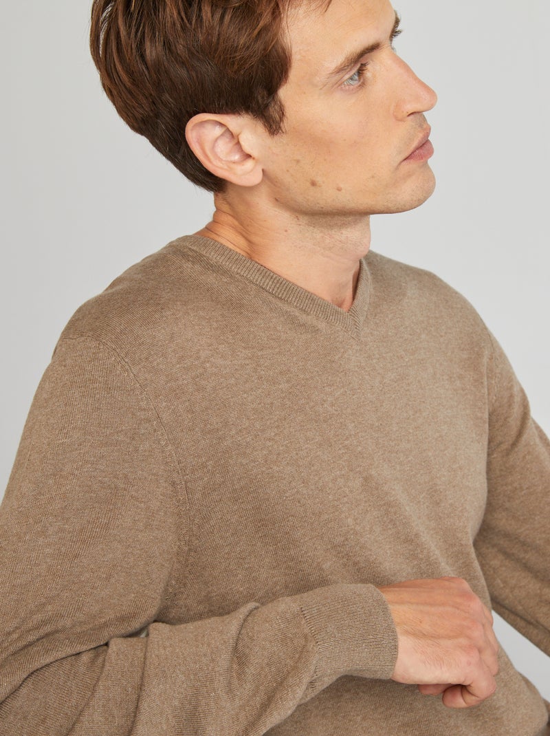 Pull basique en maille unie Beige - Kiabi