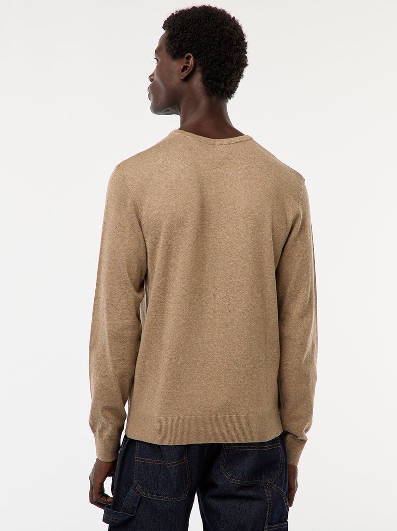 Pull basique en maille unie Marron - Kiabi
