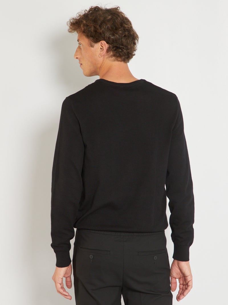 Pull basique en maille unie Noir - Kiabi