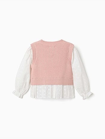 Pull bi-matière en maille et coton