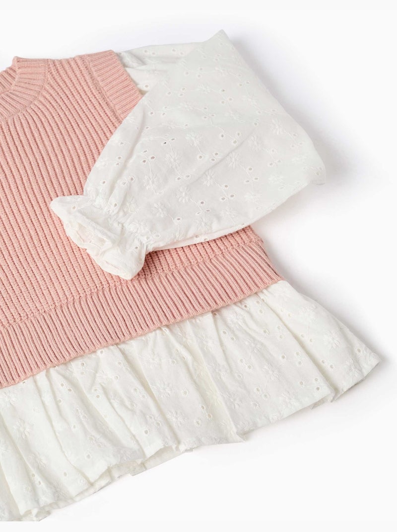 Pull bi-matière en maille et coton Rose clair - Kiabi