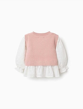 Pull bi-matière en maille et coton