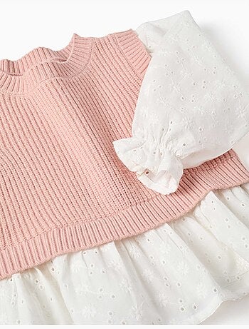 Pull bi-matière en maille et coton
