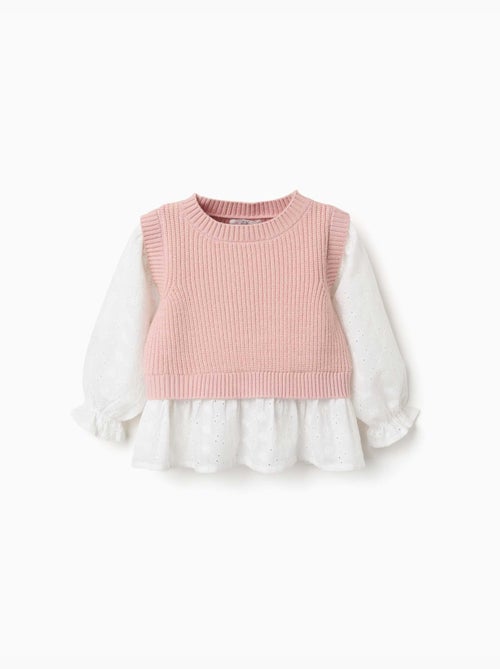 Pull bi-matière en maille et coton - Kiabi