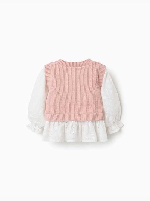 Pull bi-matière en maille et coton - Kiabi