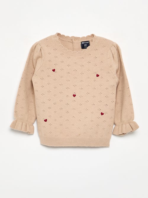 Pull brodé en maille pointelle - Kiabi