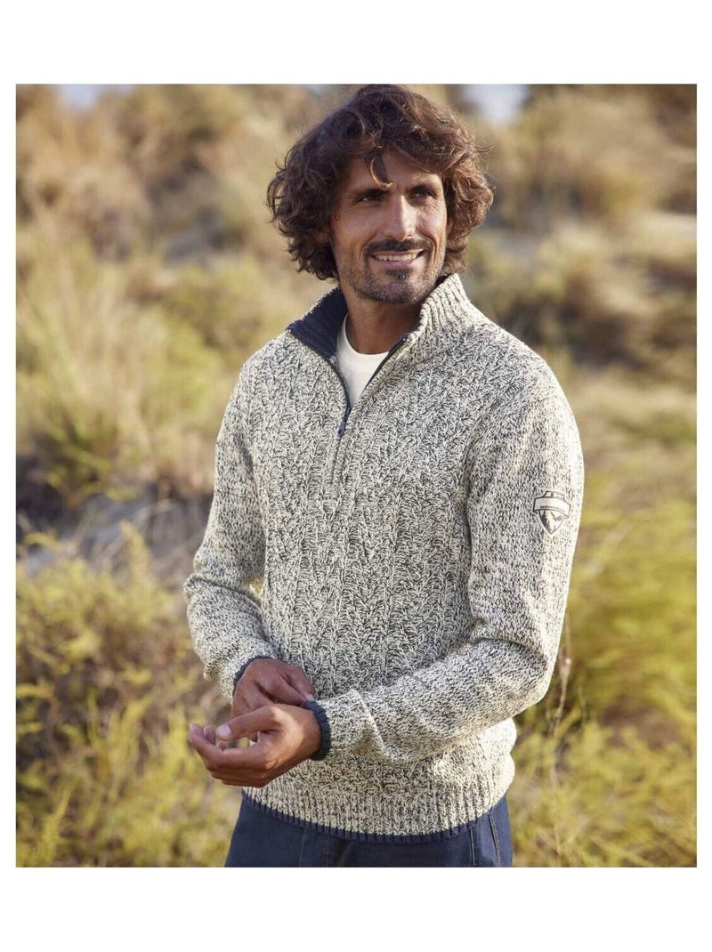 Pull Camioneur ? Torsades Col Zipp?   - ATLAS FOR MEN Ecru - Kiabi