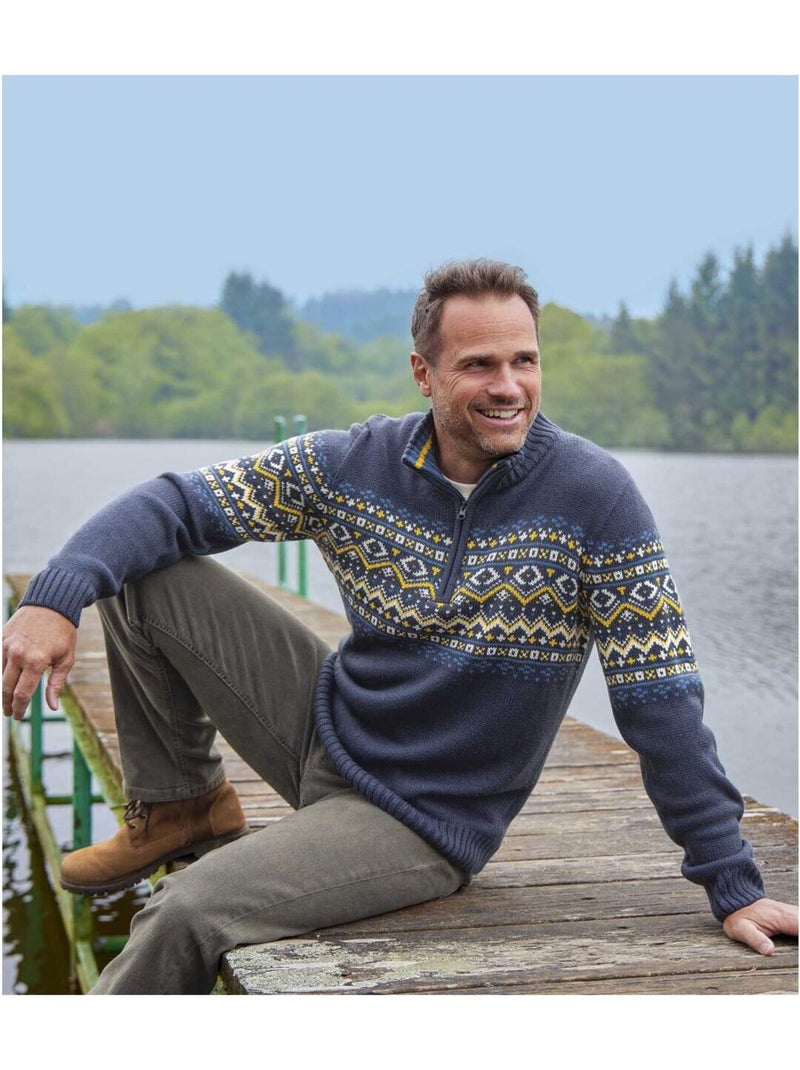 Pull camionneur tricot jacquard   - atlas for men Bleu marine - Kiabi