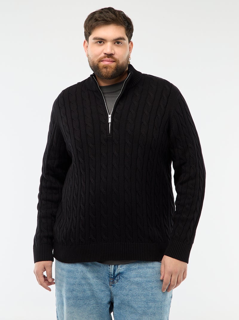 Pull camionneur zip torsadé Noir - Kiabi