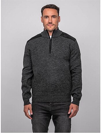 Pull camionneur zippé empiècements suédine lotiron