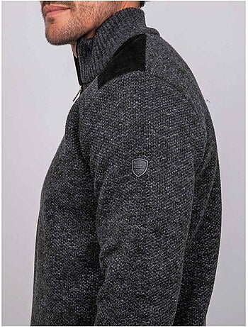 Pull camionneur zippé empiècements suédine lotiron
