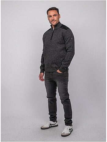 Pull camionneur zippé empiècements suédine lotiron