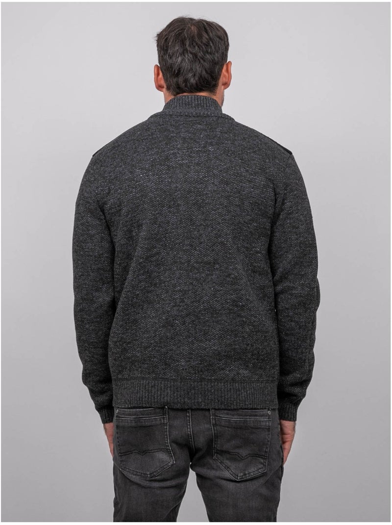 Pull camionneur zippé empiècements suédine lotiron gris anthracite - Kiabi