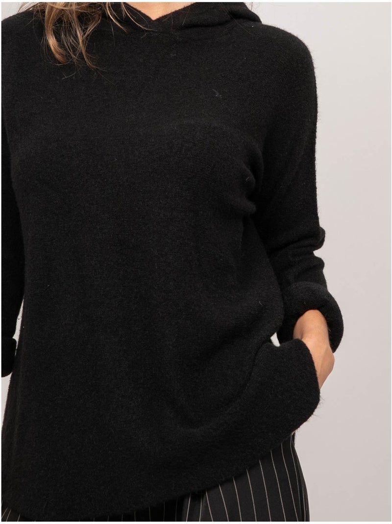 Pull capuche maille douce mélangée à l'alpaga kattem Noir - Kiabi
