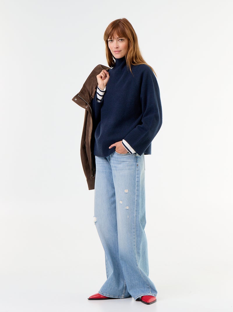 Pull chaud col montant Bleu - Kiabi