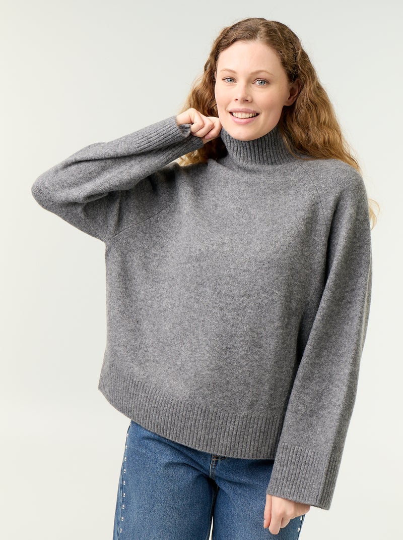 Pull chaud col montant Gris - Kiabi