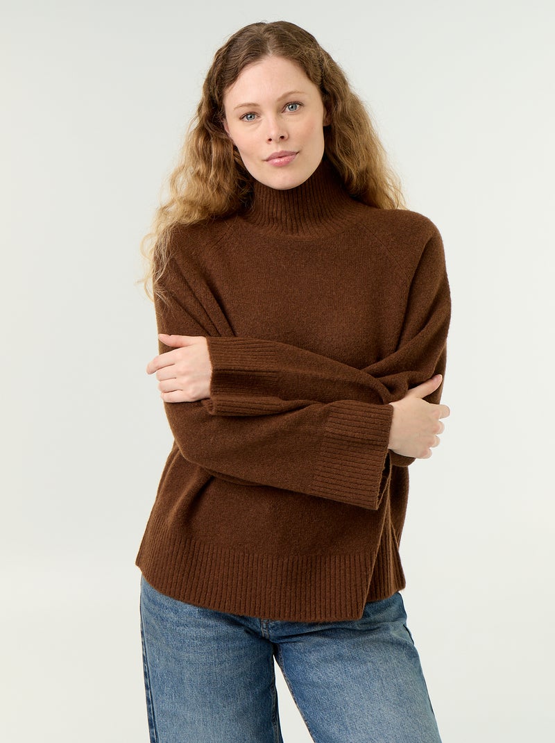 Pull chaud col montant Marron - Kiabi