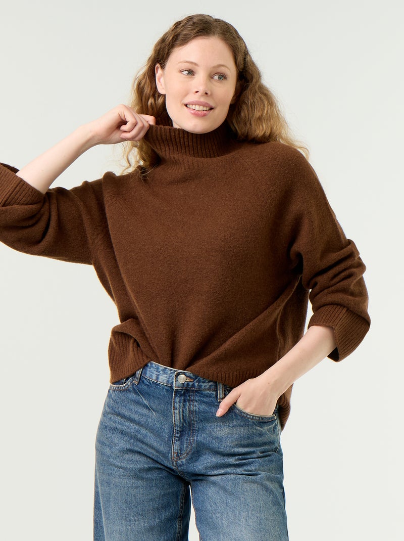 Pull chaud col montant Marron - Kiabi