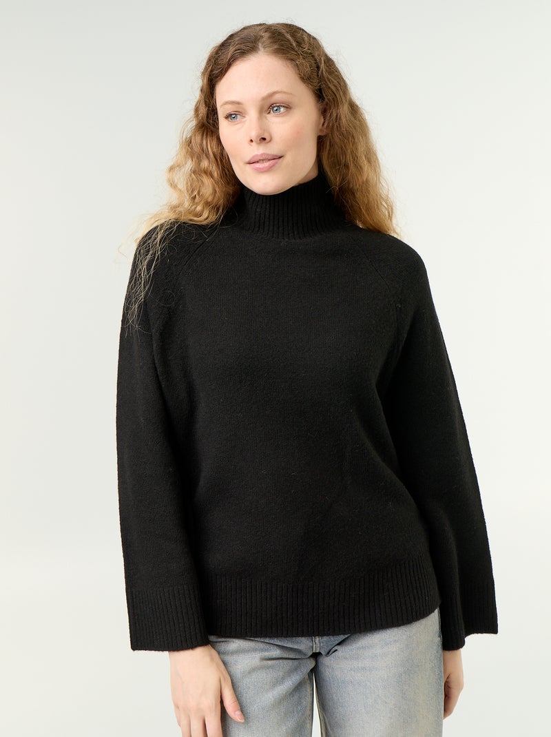 Pull chaud col montant Noir - Kiabi