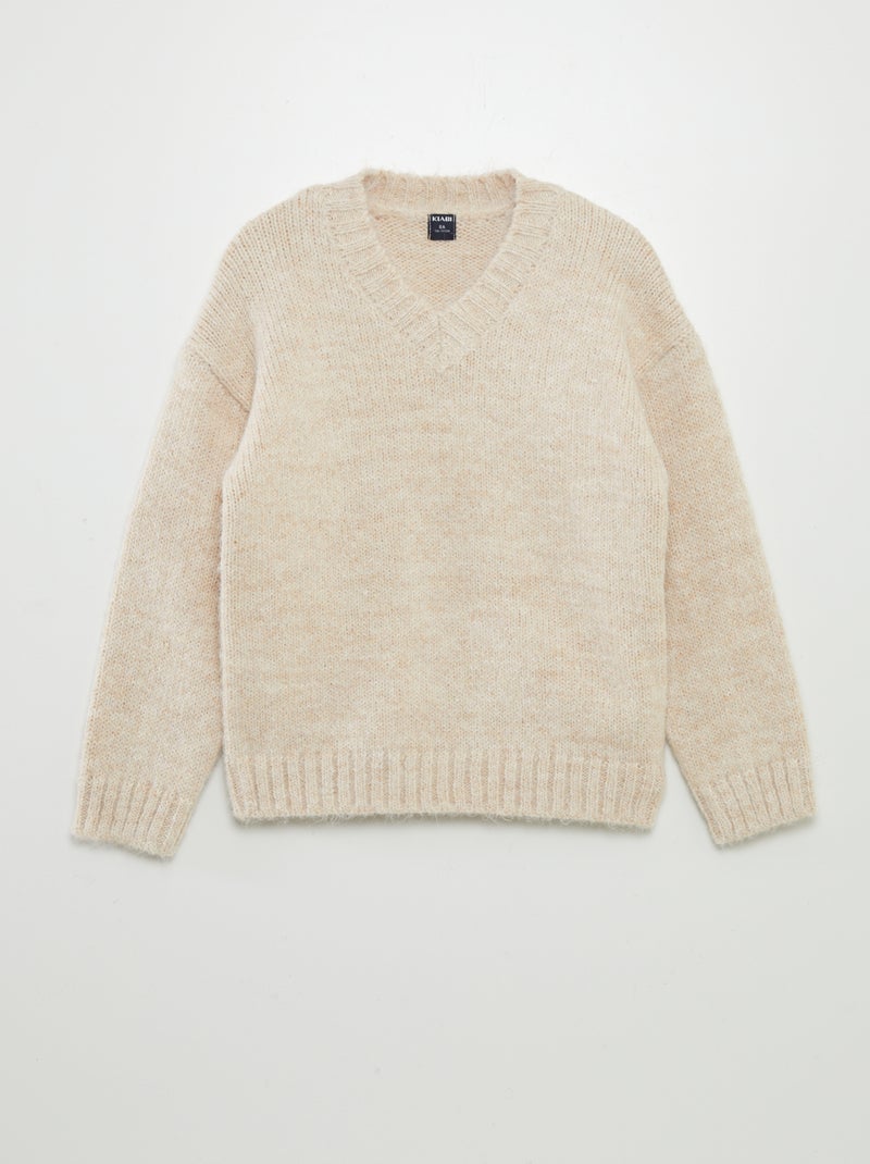 Pull chaud col V Beige - Kiabi