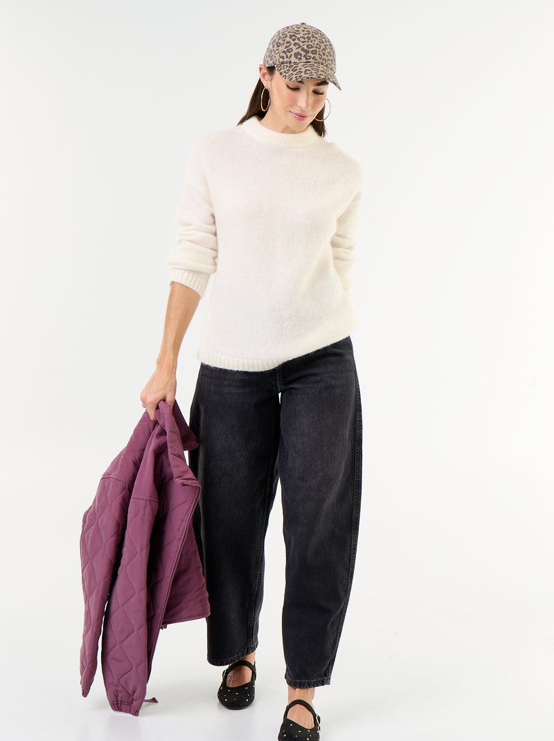 Pull chaud en mohair à col rond Beige - Kiabi
