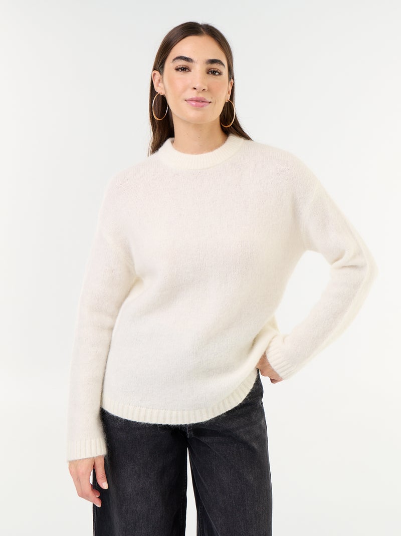 Pull chaud en mohair à col rond Beige - Kiabi