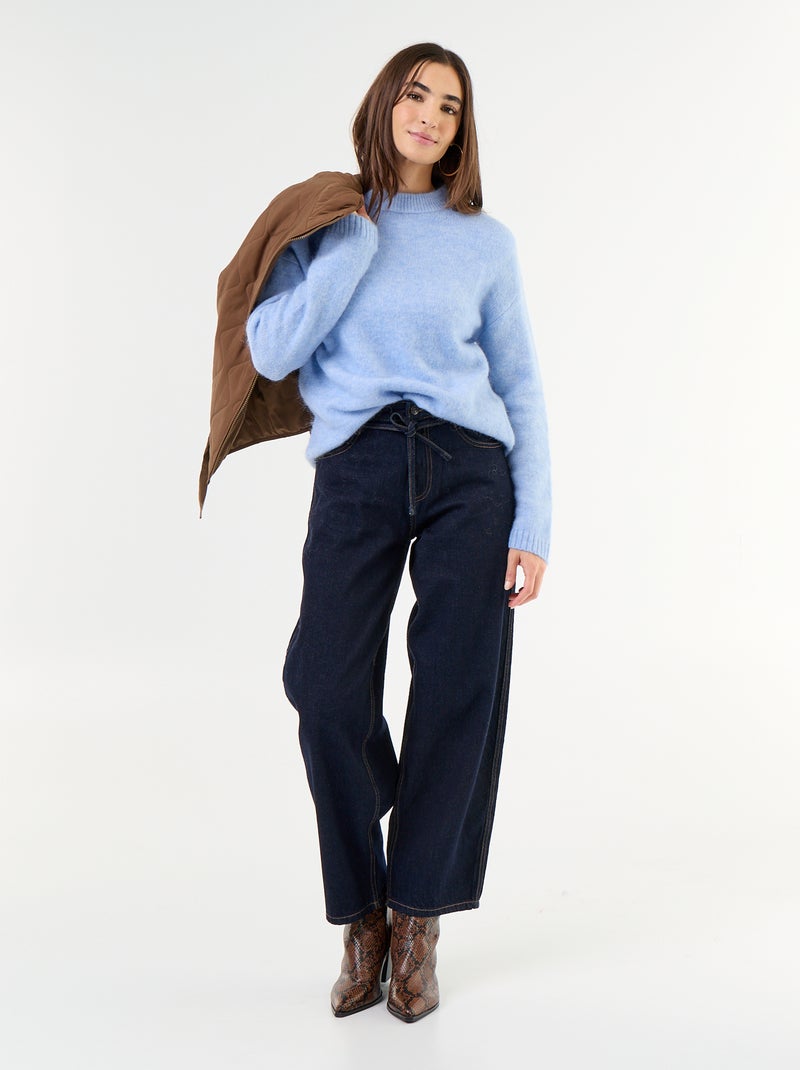 Pull chaud en mohair à col rond Bleu - Kiabi