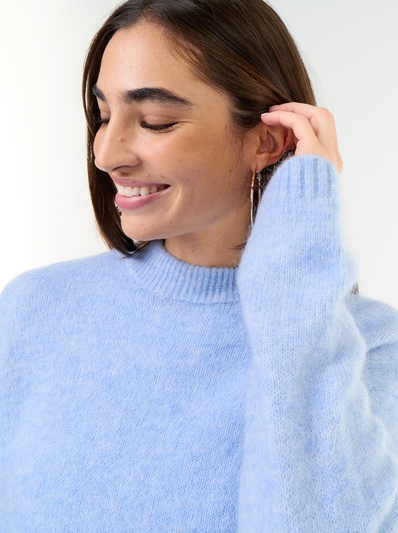 Pull chaud en mohair à col rond Bleu - Kiabi