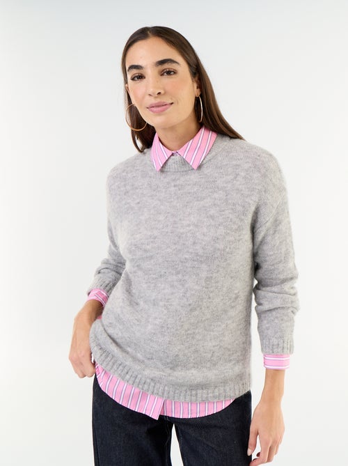Pull chaud en mohair à col rond - Kiabi