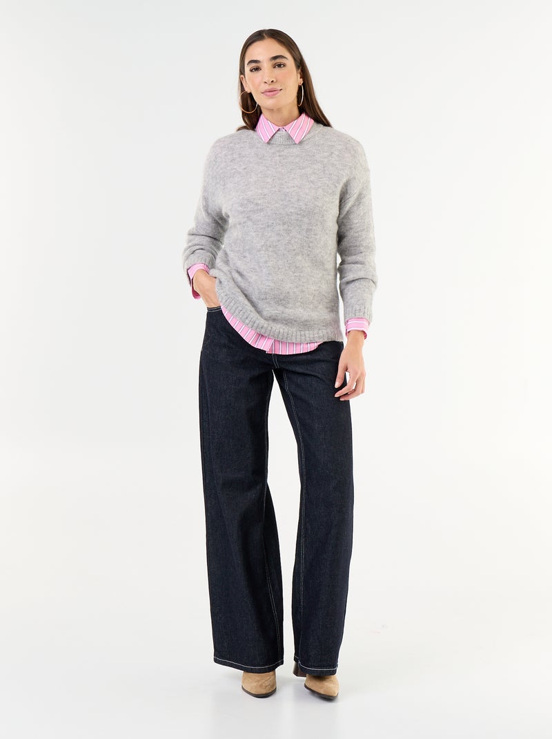 Pull chaud en mohair à col rond Gris - Kiabi