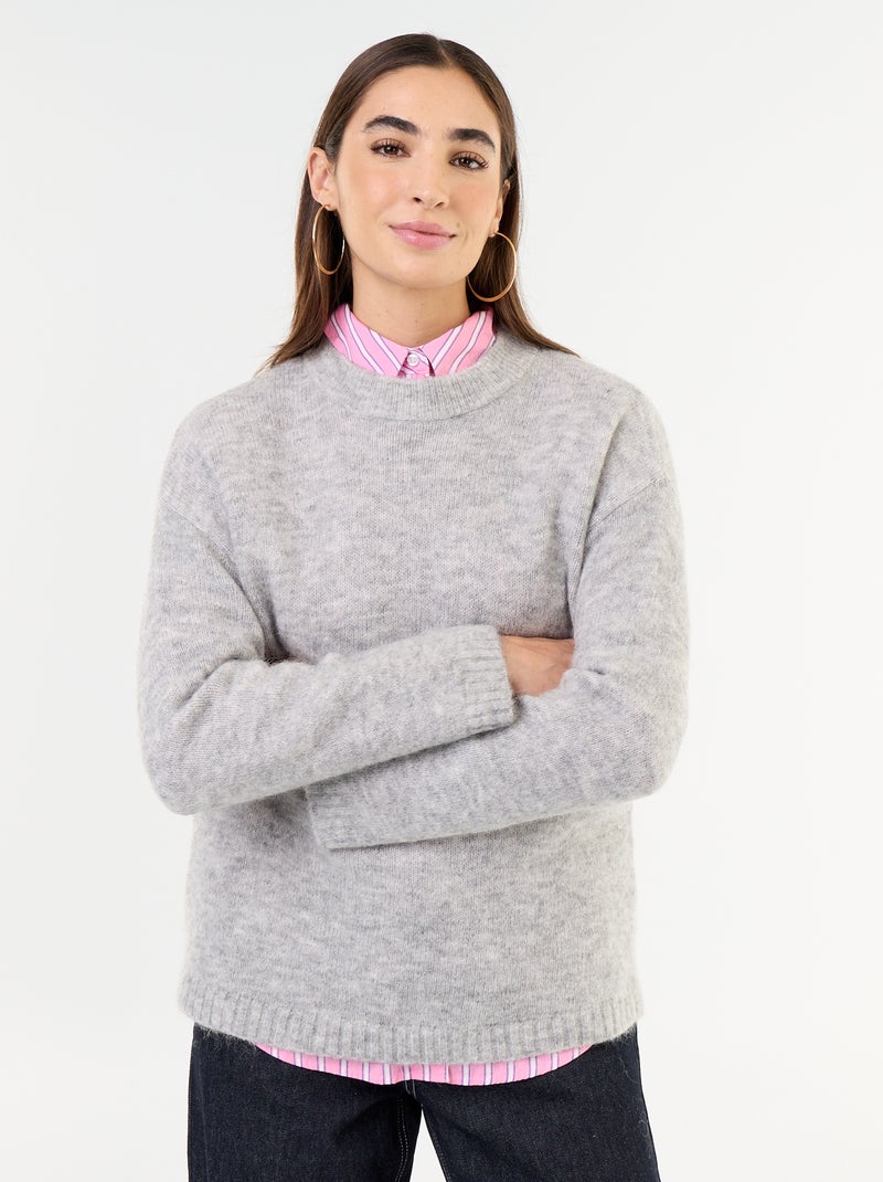 Pull chaud en mohair à col rond Gris - Kiabi