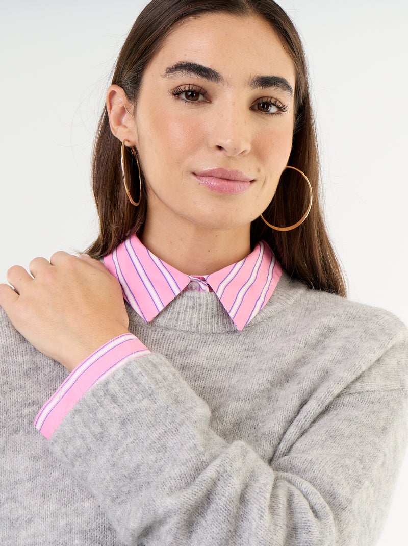 Pull chaud en mohair à col rond Gris - Kiabi