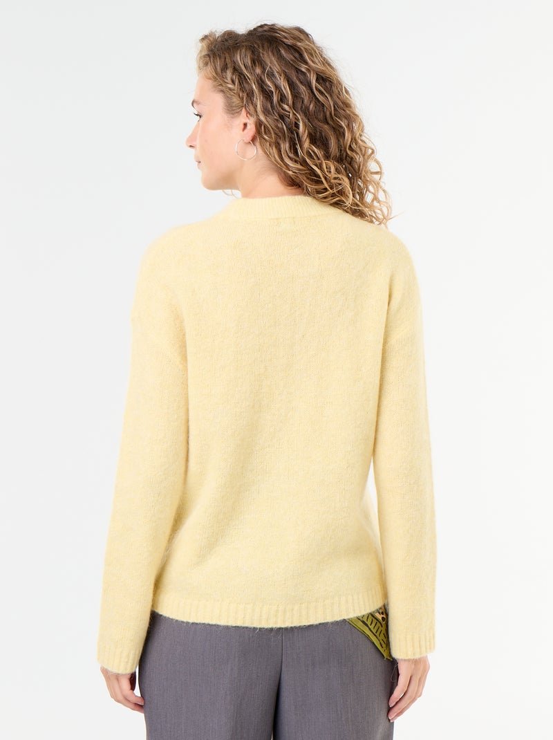 Pull chaud en mohair à col rond Jaune - Kiabi