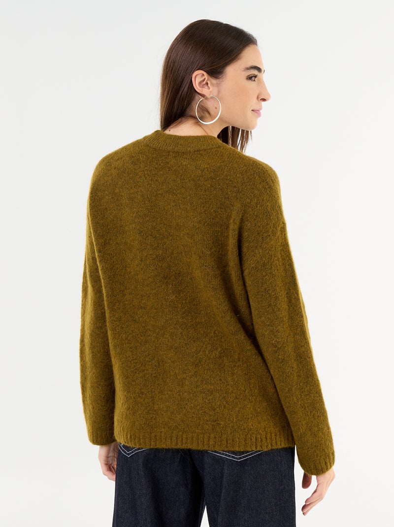 Pull chaud en mohair à col rond Kaki - Kiabi