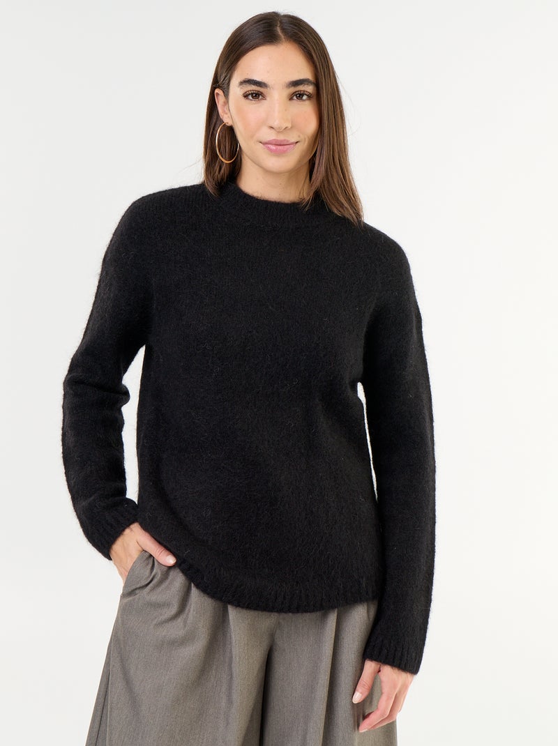 Pull chaud en mohair à col rond Noir - Kiabi