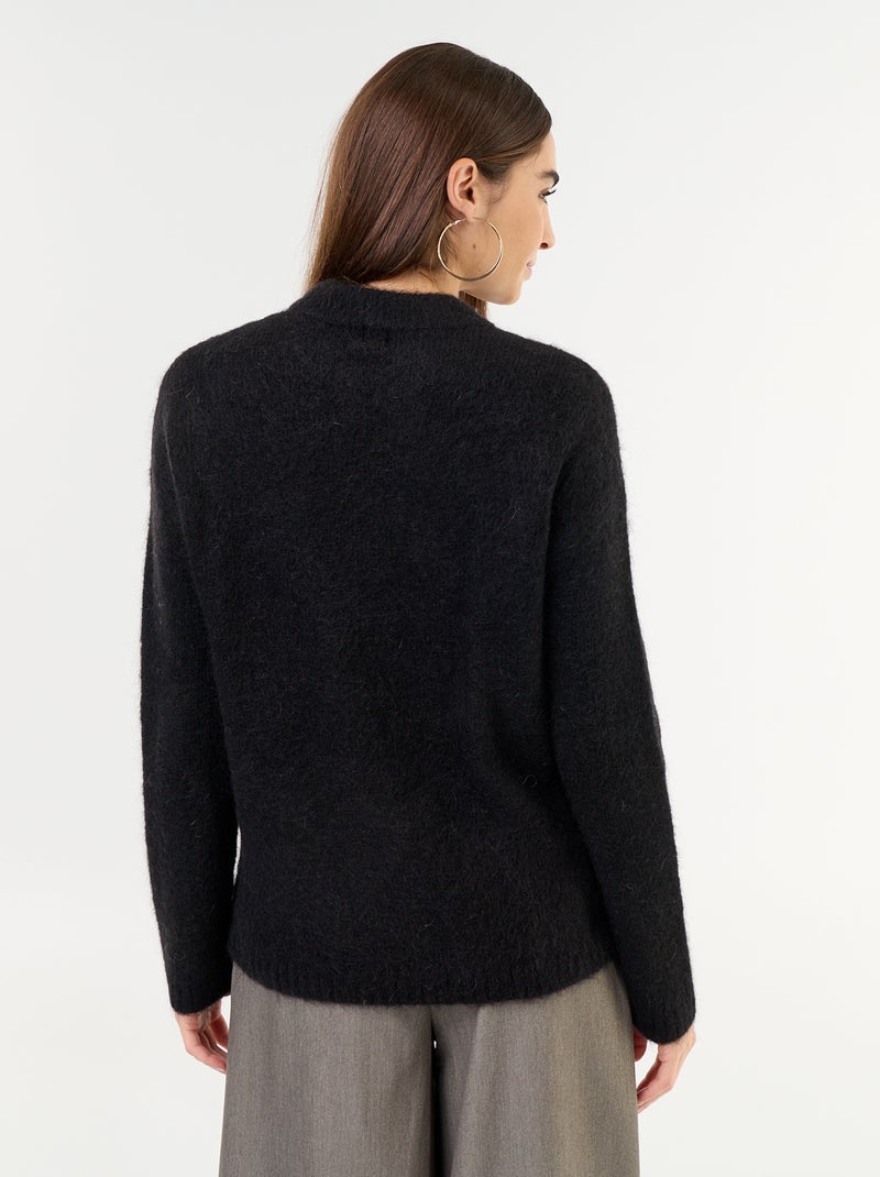 Pull chaud en mohair à col rond Noir - Kiabi
