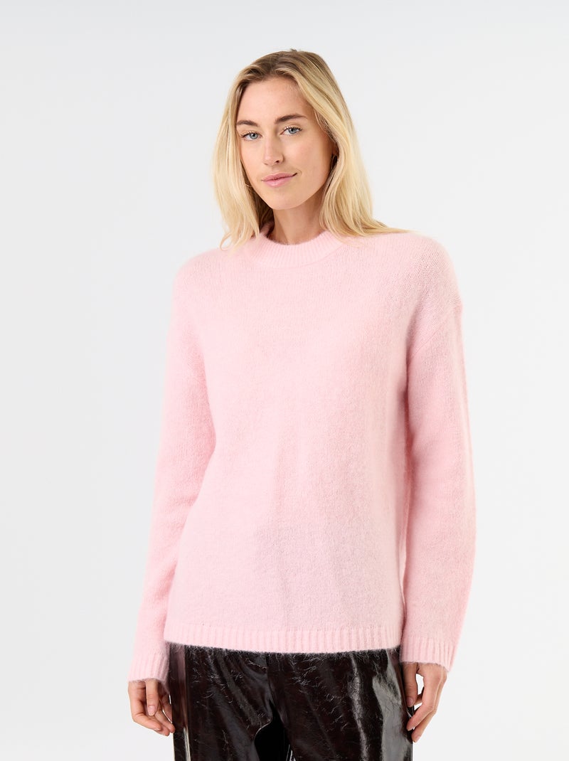 Pull chaud en mohair à col rond Rose - Kiabi