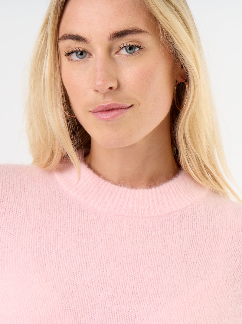 Pull chaud en mohair à col rond Rose - Kiabi