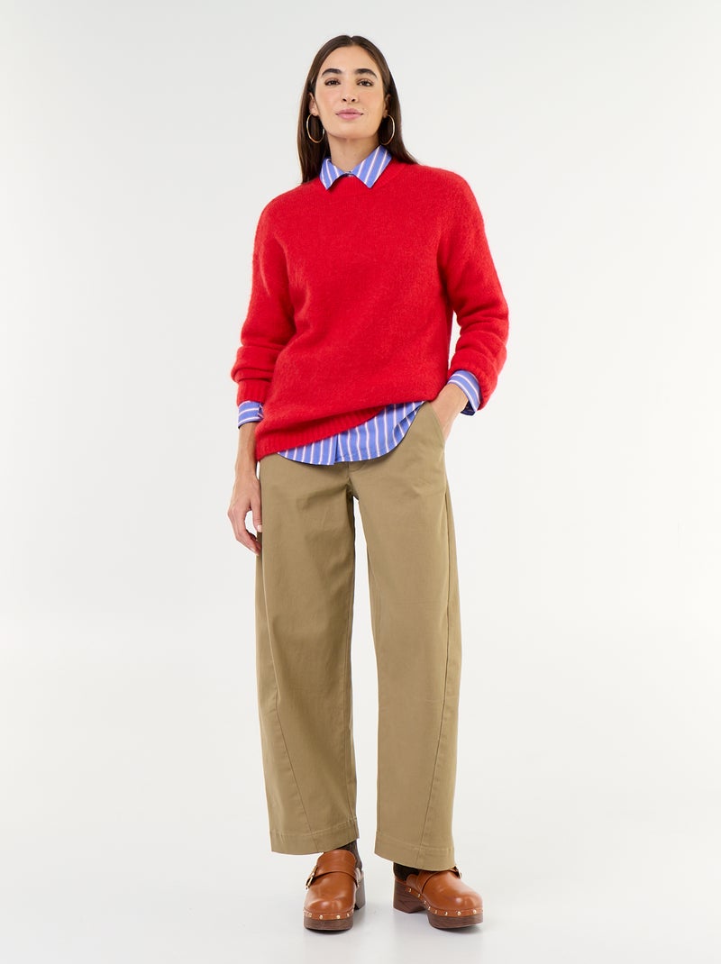Pull chaud en mohair à col rond Rouge - Kiabi