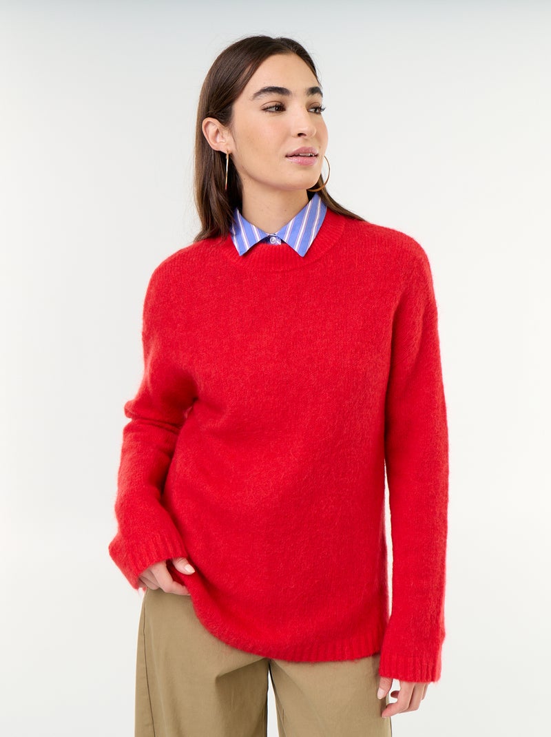 Pull chaud en mohair à col rond Rouge - Kiabi