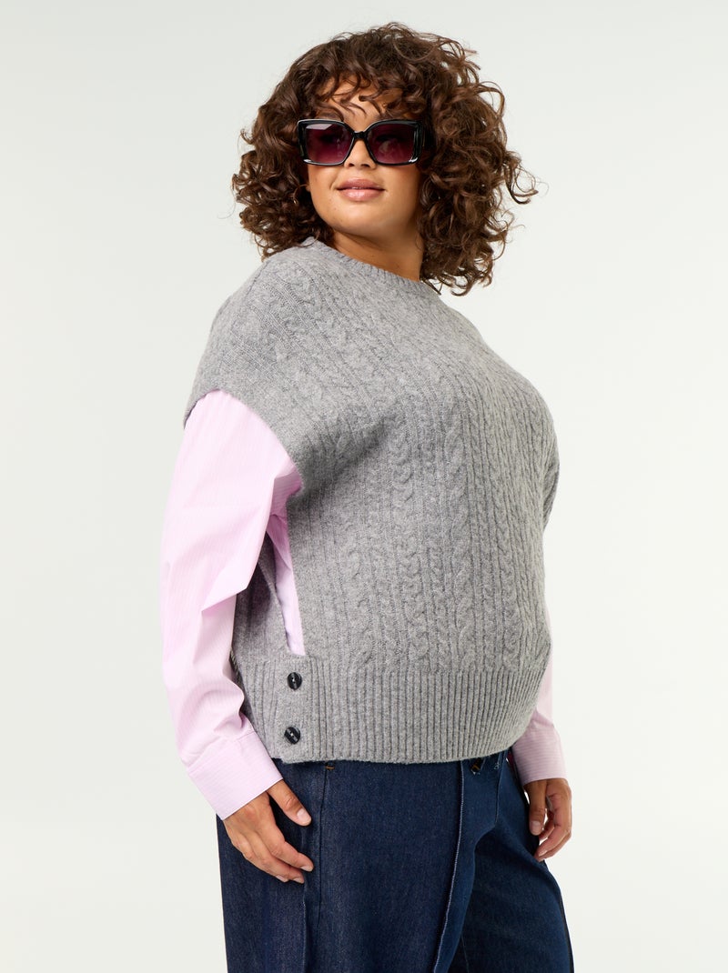 Pull chemise 2-en-1 Gris - Kiabi