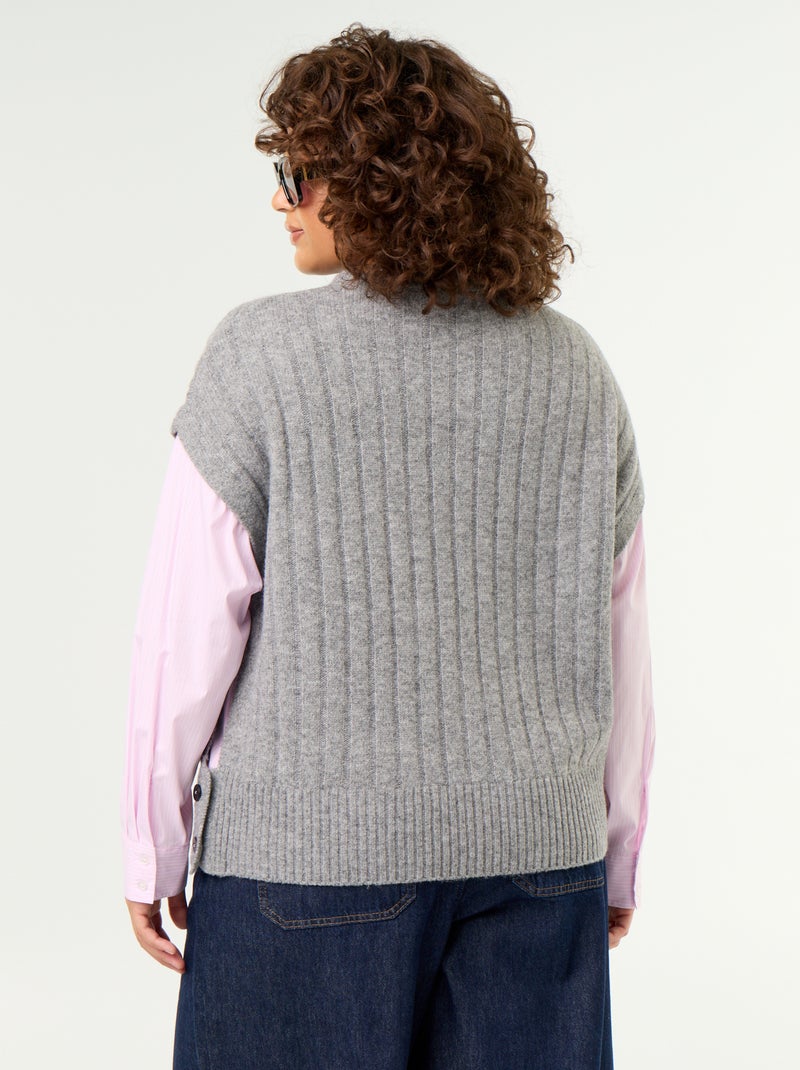 Pull chemise 2-en-1 Gris - Kiabi