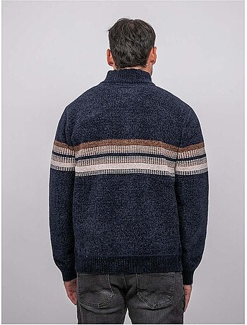 Pull chenille col camionneur zippé rayures latoria