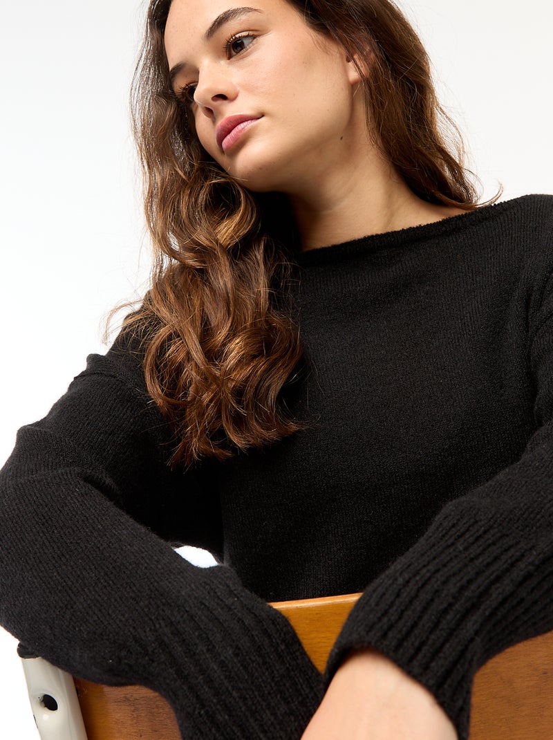 Pull col bardo en maille Noir - Kiabi