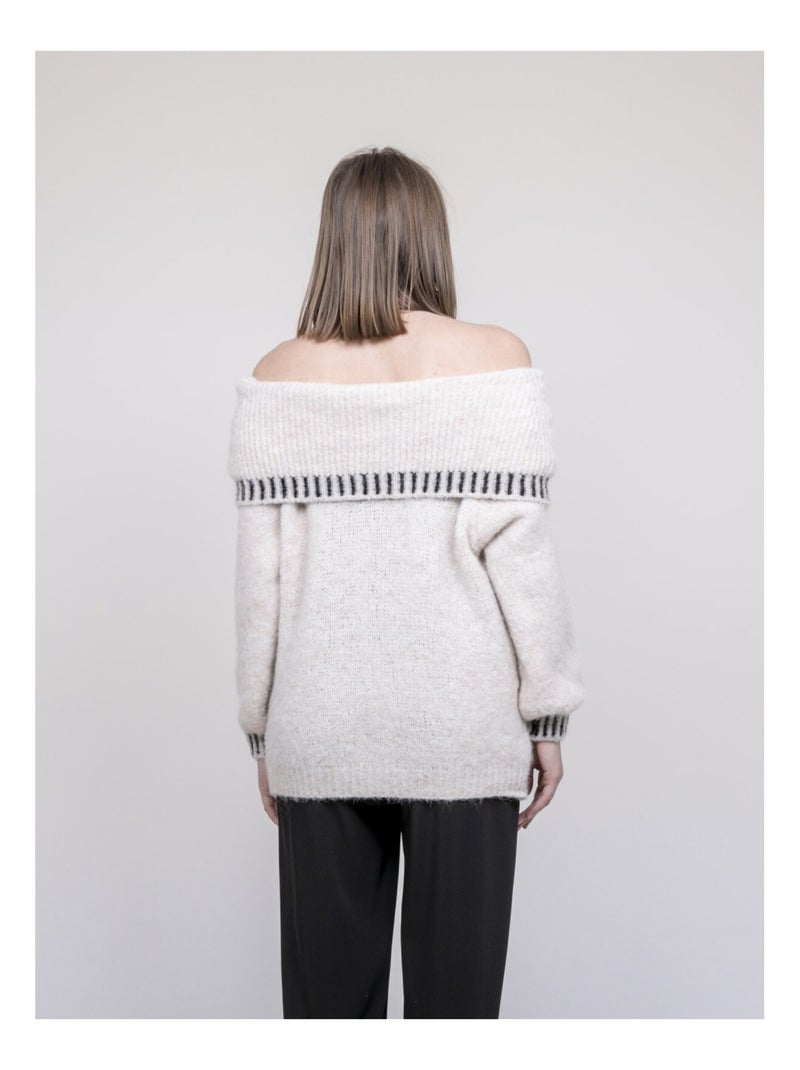 Pull col bardot kervella Ecru - Kiabi